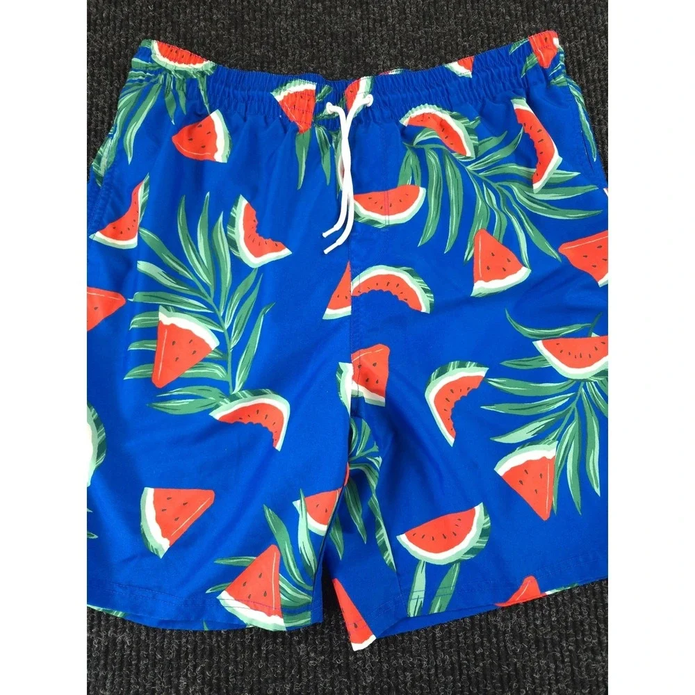 Old Navy Mens Watermelon Palm Leaf Print Swim Trunks Blue Red Size Large